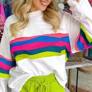 Striped Accent Long Sleeve Top